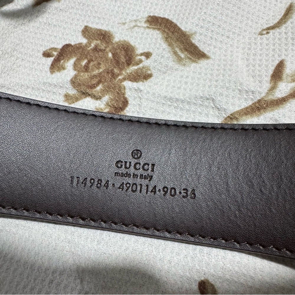 Gucci Beige GG Supreme and Leather GG Marmont Buckle Belt - Picture 6 of 13